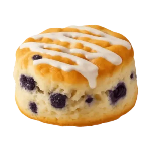 Bojangles Bo Berry Biscuit with golden flaky layers, blueberries inside, and sweet icing drizzle on a transparent background