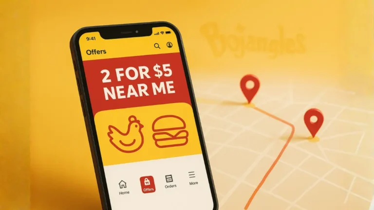 Bojangles mobile app design showcasing a special offer: 2 for $5 deal.